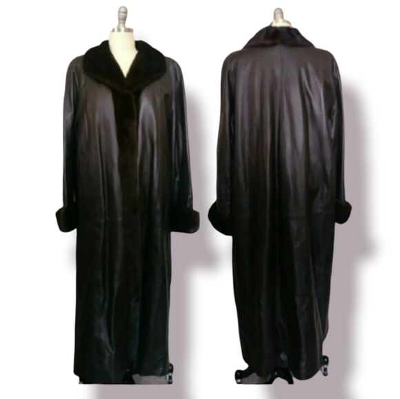 Leather & Mink Trim Coat - Picture 2 of 9